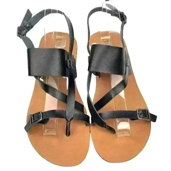 Lane Bryant womens sandals size 8 W black faux leather vegan thongs - Picture 1 of 13